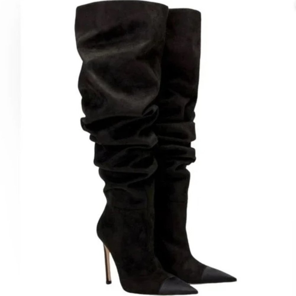 GOOD AMERICAN OVER THE KNEE SLOUCH SUEDE THIGH HIGH HEEL BOOT SIZE 7 PRELOVED